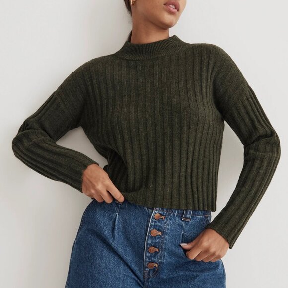 Madewell mockneck cropped ribbed wool sweater - Picture 1 of 9